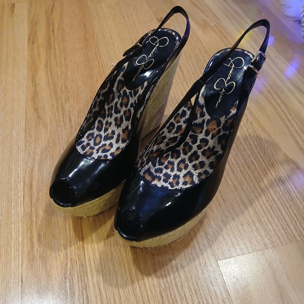 Jessica's Simpson Jungle Wedge Espadrille Patent Leather/Leoapard Shoes Size 8 - Picture 10 of 13
